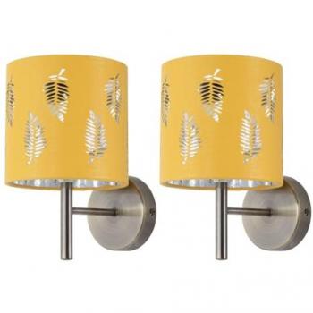 Antique Brass Brea 2‑Pack Wall Lights with Ochre Fern Shades