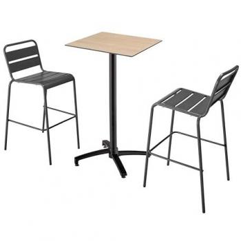 Ensemble de mobilier de bar Oviala en chêne avec chaises grises