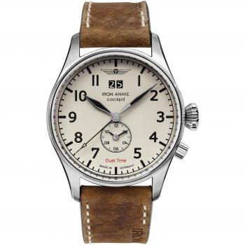Iron Annie Herrenuhr mit Lederband Dual Time, wasserdicht bis 5 ATM, 5140-3