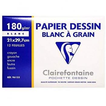 Bloc de dibujo Clairefontaine, 180 g, A4, 12 hojas, color blanco