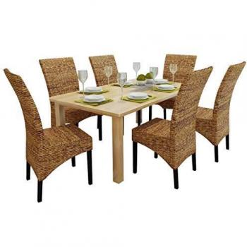 VidaXL Abaca Dining Chairs – 6 Units, Mango Wood Construction