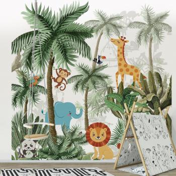 Panorama tropical intissé : animaux de la forêt, 250 × 250 cm