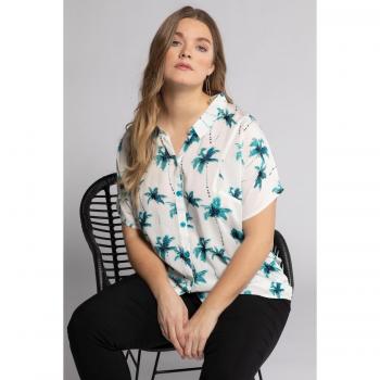 Women’s Plus Size Turquoise Palm Tree Print Blouse, Button Front, Size 28/30, Viscose