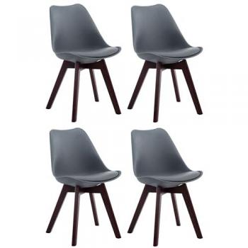 Conjunto de 4 sillas de comedor Borneo, gris y nogal, polipiel