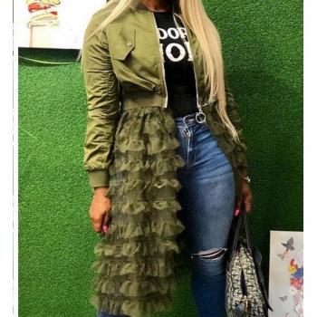 Chaqueta femenina de color sólido con volantes