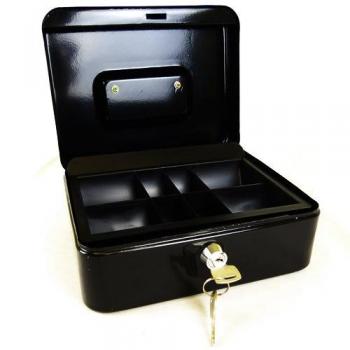 Hyfive® 8 Petty Cash Holder with Two Keys and Change Organizer, Black Metal