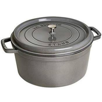 Asador/Cocotte de hierro fundido Staub, Redondo 34 cm, 12,6 L, Gris grafito