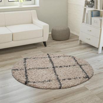Alfombra Beige-Antracita con Diseño de Rombos Ø 120 cm