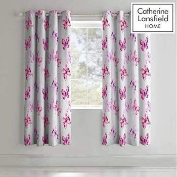 Catherine Lansfield Pink Eyelet Curtains with Butterfly Motif, 66 by 72 inches, 2 Panels