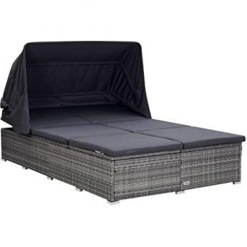 VidaXL 2-Personen-Sonnenliege Poly Rattan Grau