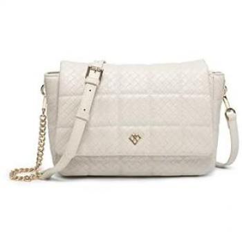 Jfy Off‑White Weave Zip Top Flap Crossbody