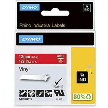 Ruban Étiquette Dymo 12 mm Vinyle Blanc/Rouge – Rouleau 1 (1805416)