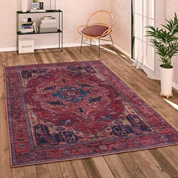 Tappeto Decorativo Vintage 120x160 cm, Rosso, Motivo Bordura