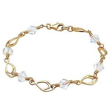 Armband ELLI Feder Glas Kristalle Weiß 925 Sterling Silber vergoldet