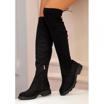 Gamuza Elástica Botas Altas con Suela Cómoda y Tacón Grueso – 025-411-22 Suede (Muj