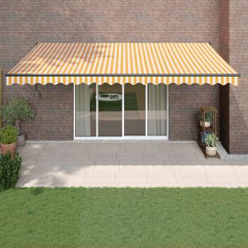 Auvent de jardin jaune et blanc 5x3 m en tissu et aluminium