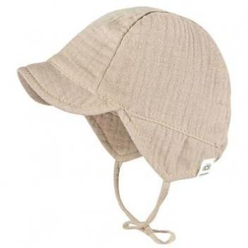 Baby-Mütze MUSSELIN BOY mit Ohrenschutz, beige, UV‑Schutz
