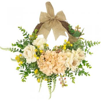 Artificial Hydrangea Wreath with Eucalyptus Leaves – Seasonal Indoor Wreath for Front Door