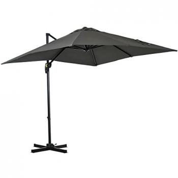 Parasol de terrasse déporté carré, réglable – 245 cm³ – Métal aluminium et polyester gris