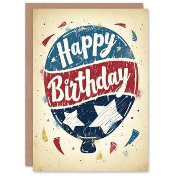 Grandfather’s Patriotic Birthday Card – American Flag Balloon with Red & Blue Stars