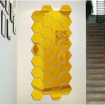 12PCs Hexagon Mirror Wall Stickers for Living Room