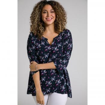 Blusa Donna Blu con Maniche a 3/4, Taglia 56/58, Viscosa, Ulla Popken