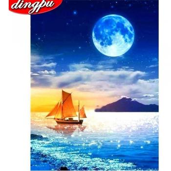 Seaside Horizon 5D Sailboat Mosaic