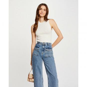 Morgan Damen Top 241-MARIO Écru Ärmellos Slim Fit