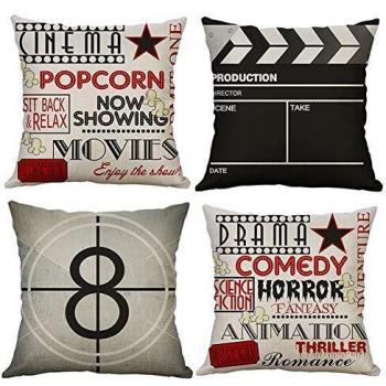Freeas Cotton Linen Throw Pillows Covers with Movie Print, Set of 4