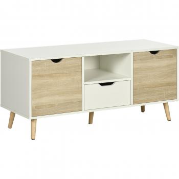 Mueble de TV HOMCOM con Cajón y Estante para Televisores de hasta 50'' 110x40x50 cm Blanco y Madera Natural