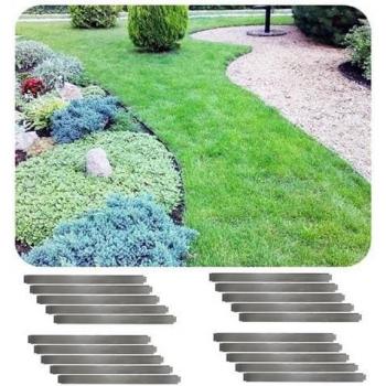 Rasenkantenset Green Split – 20 Metallkanten aus Alu/Zink, 14 cm hoch, 20 m Gesamt­länge