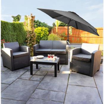 2m Black Outdoor Crank and Tilt Patio Parasol