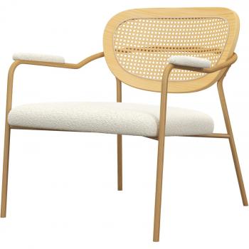 Fauteuil en Tissu Bouclé Ecru avec Base en Métal