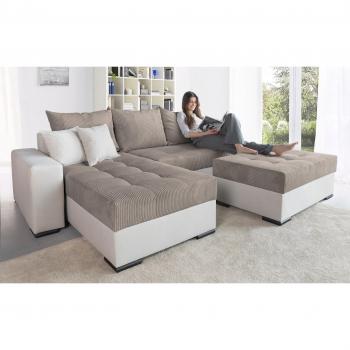 Josy L‑Form Ecksofa mit Bettfunktion – 214 cm Breite, 3 große Kissen, Bettkasten, Federkern