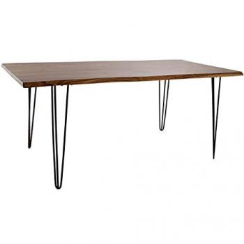 DKD Home Decor: Black Metal Frame Dining Table, Brown Acacia Top – 180x87x76 cm