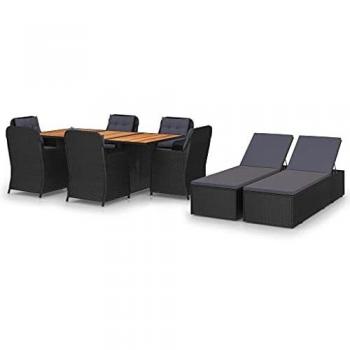 Set da Pranzo Giardino 9 pz Polyrattan Nero