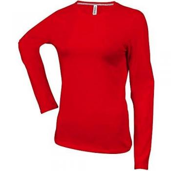 Frauen Langarm T-Shirt Kariban Rundhals in Rosa