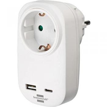 Brennenstuhl Steckdosenadapter + USB-Charger PD (Power Delivery), USB Ladegerät, Weiß