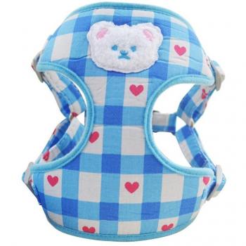 Small Medium Dog Traction Vest Harness with Bear Plaid Print and Rope