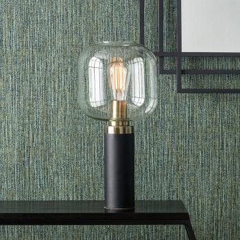 Modern Black Table Lamp with Antique Brass Accents