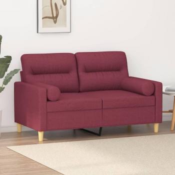 Canapé 2 places bordeaux avec coussins en tissu 120 cm