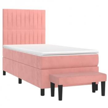 Rosa Samt Boxspringbett mit Matratze 90x190 cm