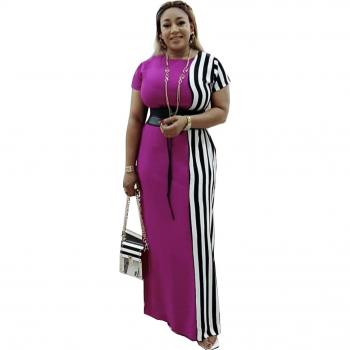 Ladies' Summer Long Striped Dress, O-Neck, Short Sleeves for Casual and Club Wear GL408