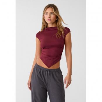 Stradivarius Asymmetric Burgundy Mini Sleeve Shirt M