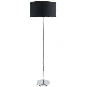 Valuelights Charlie Chrome Stem Floor Lamp – Fabric Drum, Chrome Inner Shade (Black)