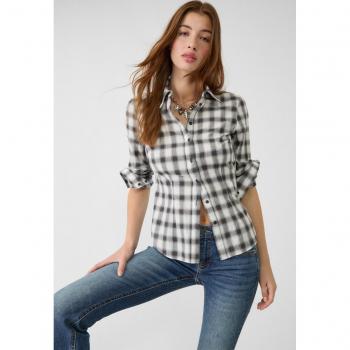 Stradivarius Karomuster Tailor-Fit-Hemd Graumeliert S