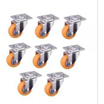 8x Orange Nylon Caster Wheels, Swivel, Plate, 25mm, 13kg