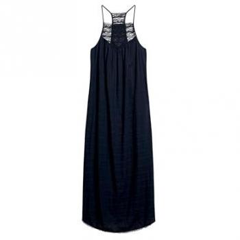 Superdry Vestito Lungo Pizzo Halter Mare Navy