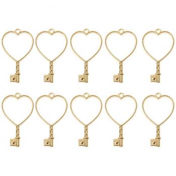 Pendentif cœur clé, 10 pièces, résine UV pour création de bijoux