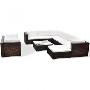 VidaXL Completo Divani da Giardino 10 pz con Cuscini in Polyrattan Marrone